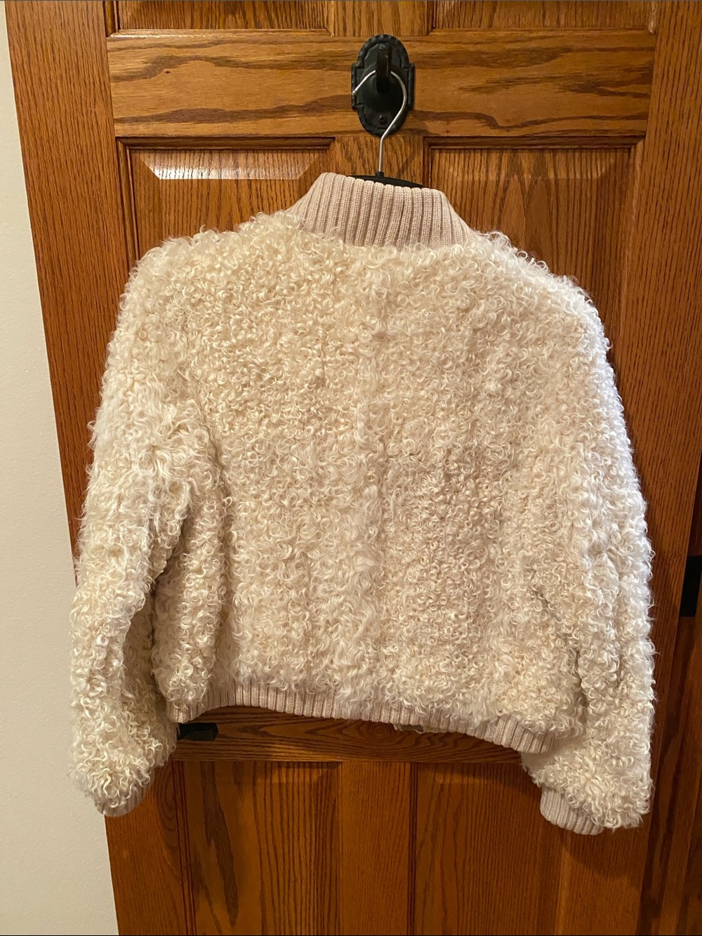 Cream Curly lamb’s wool Fur Bomber Jacket Vintage - Picture 7 of 9